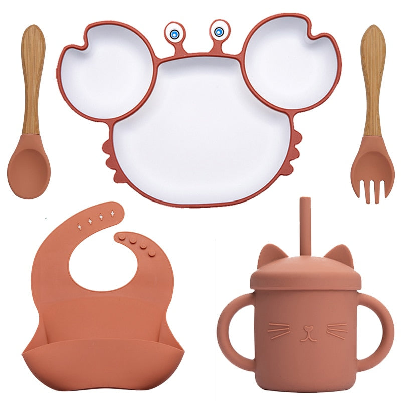 KIT CARANGUEJO 5 PEÇAS - Utensílios de Mesa para Alimentação Infantil