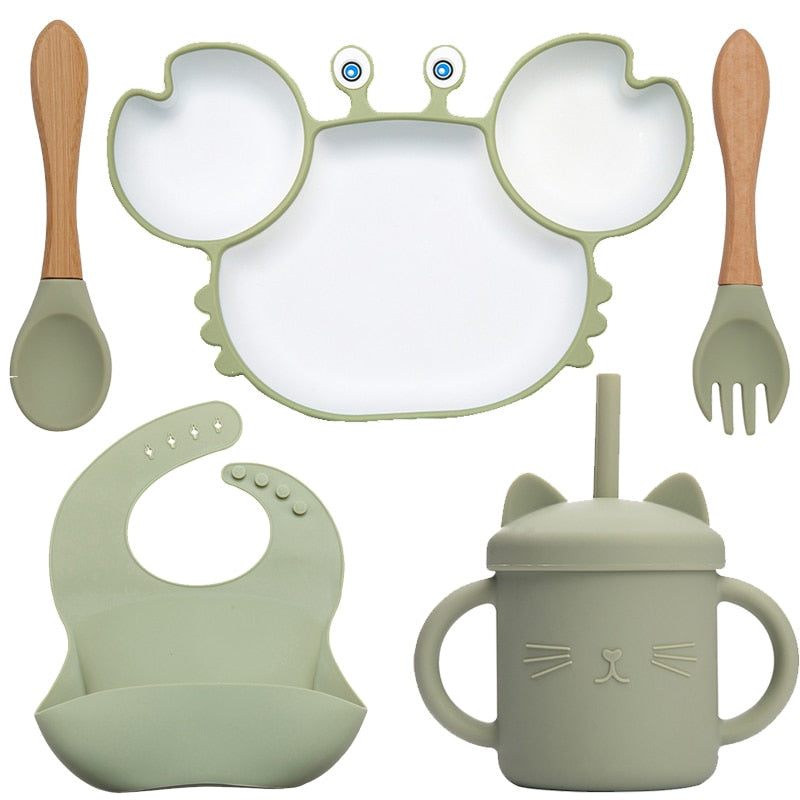 KIT CARANGUEJO 5 PEÇAS - Utensílios de Mesa para Alimentação Infantil